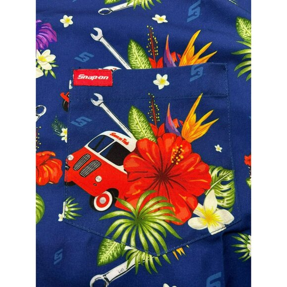 Snap On x Dixxon Flannel Limited Edition Hawaiian Print Button-Up Shirt S/S Blue - Picture 2 of 6